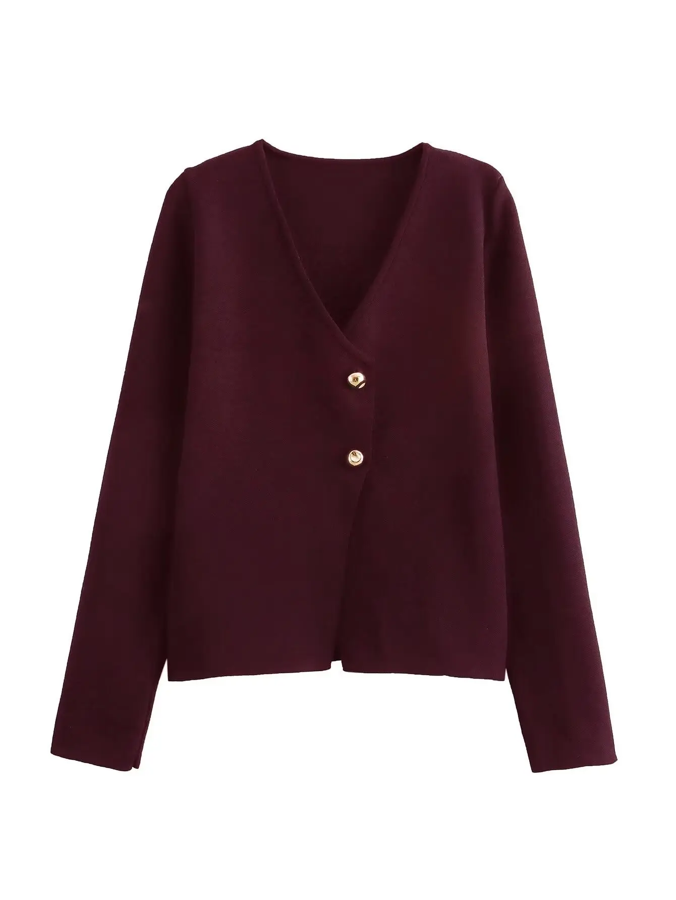 Vintage Solid  Golden Button Woman Single Breasted Sweater Ladies V-neck Long Sleeve Pocket Female knitted sweater 3