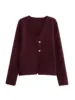 Vintage Solid  Golden Button Woman Single Breasted Sweater Ladies V-neck Long Sleeve Pocket Female knitted sweater 3