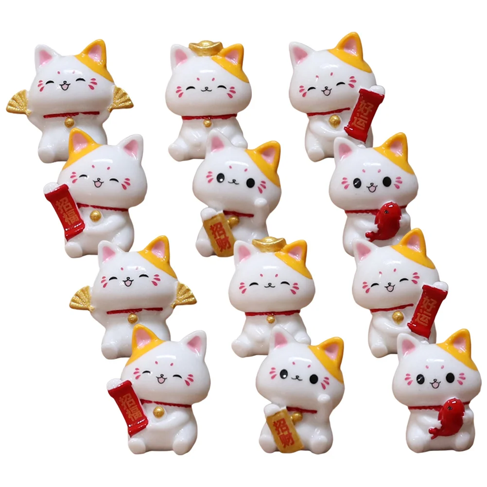 

12 Pcs Miniature Lucky Cat Cake Decorations Statue Outdoor Figurines Resin Kitten Themed Birthday