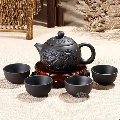 Dragão cerâmica chaleira argila kung fu bule 150 ml yixing zisha bule  porcelana chinesa chá + 4 cópias kung fu xícara de chá artesanal -  AliExpress