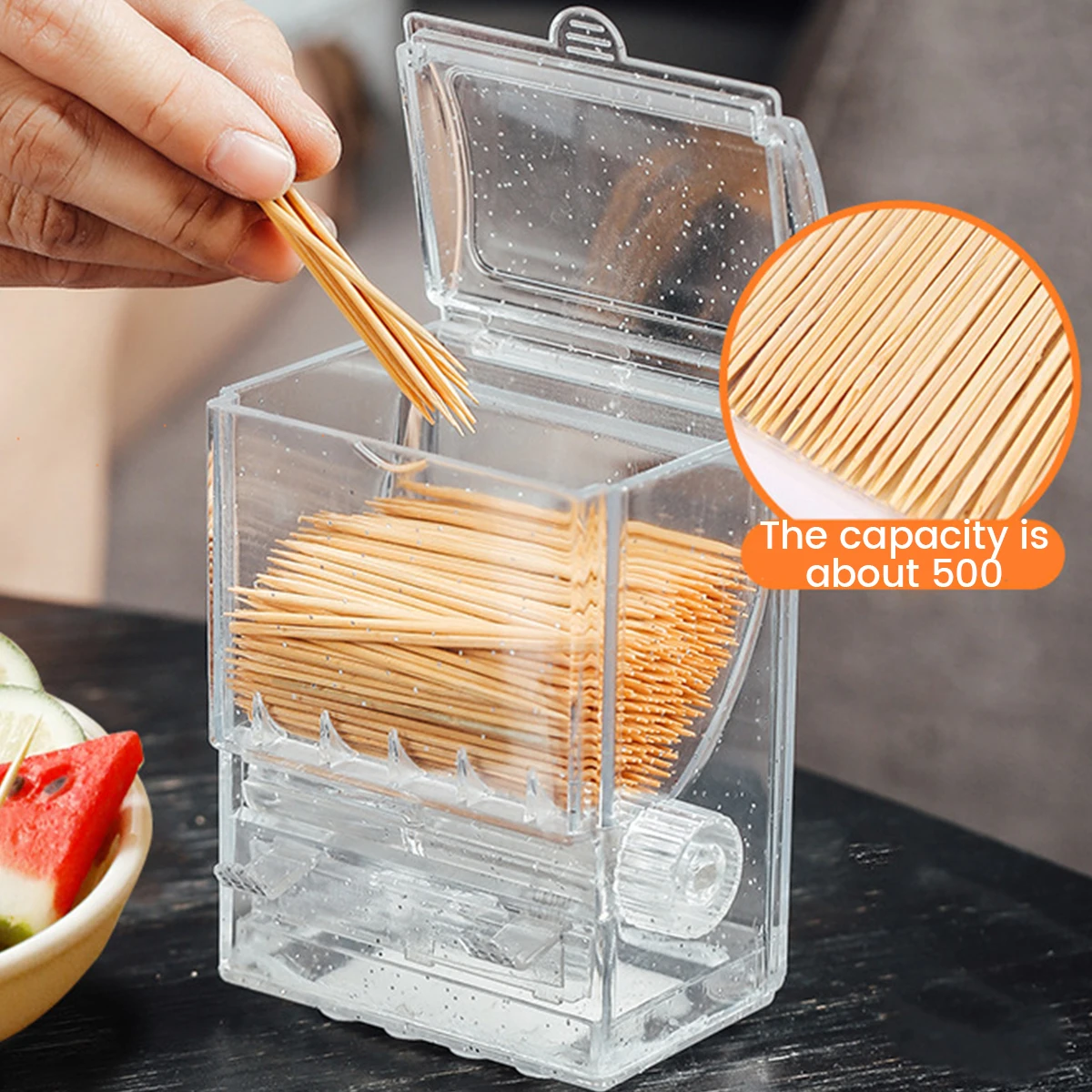 

Toothpicks Dispenser Automatic Toothpick Holder Dispenser Transparent Toothpicks Container Case Reusable Clear Toothpick Storage