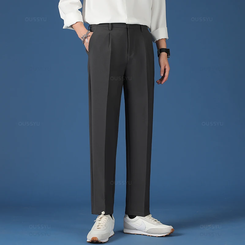 Autumn Winter New Smooth Pendulous Suit Pants Men Business Long Trousers Korean Thick Formal Ankle Length Pant Male Plus Size 40 2