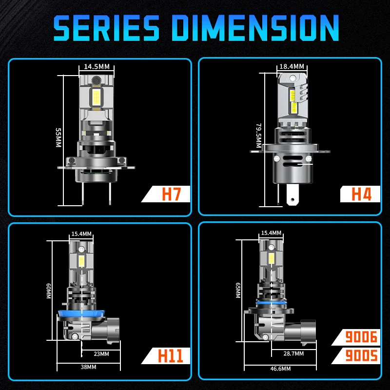 H4 H7 LED Car Headlight Bulbs H11 9005 9006 1:1 Size Mini Turbo Head Lamp 60W CSP Chips Wireless LED Auto Lamps 6500K White 12V