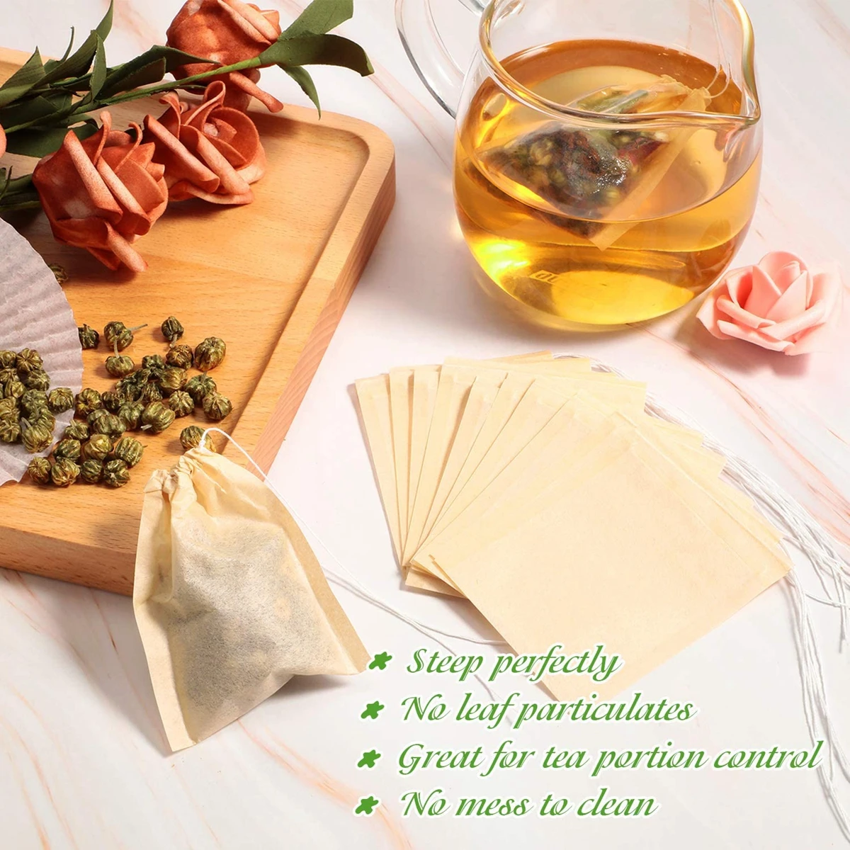 Tea Bags 500Pack For Loose Leaf Tea Disposable Empty With Drawstring Natural Wood Pulp Filter
