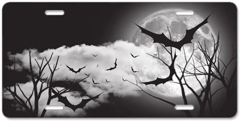 

Bats In The Moonlight Aluminum License Plate Front License Plate Halloween Decoration Vanity Tag for Men Women 12x6 Inch