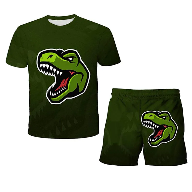 Summer 3D print Dinosaur Print T-Shirt Kids Summer Jurassic Park Boys Shorts Suit Cartoon Jurassic Dinosaur Top fashion Suit Clothing Sets expensive