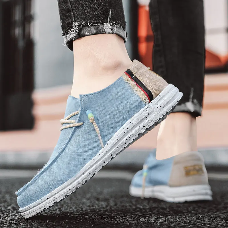 Spring Summer Blue Men's Casual Boat Shoes Lightweight Slip-on Driving Shoes Men Low-cut Breathable Canvas Men Shoes Loafers 5