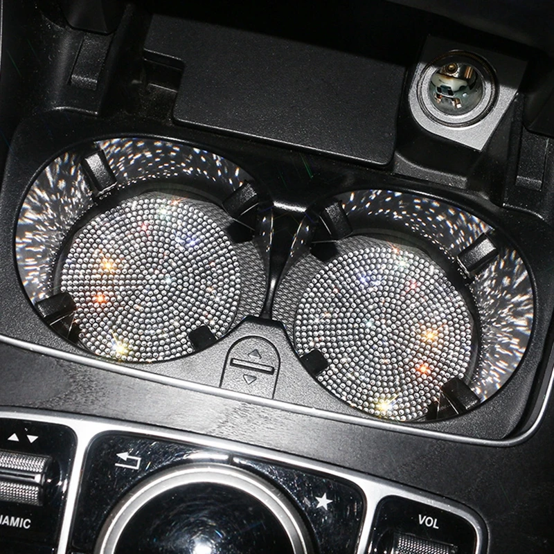 

Diamond Car Coaster Water Cup Slot Non-Slip Mat Silica Gel Pad Cup Holder Mat Gadget Bling Waterproof Interior Car Accessories