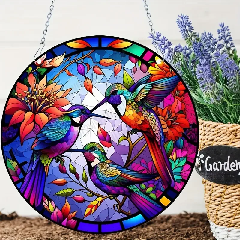 Sun Catcher Window Ornament 1pc Three hummingbird sun catcher Window hanging Garden courtyard indoor outdoor sun catcher Art Deco home office Bar School