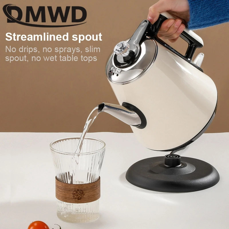 DMWD 1.2L غلاية كهربائية صغيرة سخان مياه محمول إبريق الشاي القهوة دفئا مكافحة تحرق غلاية من الفولاذ المقاوم للصدأ إيقاف التشغيل التلقائي