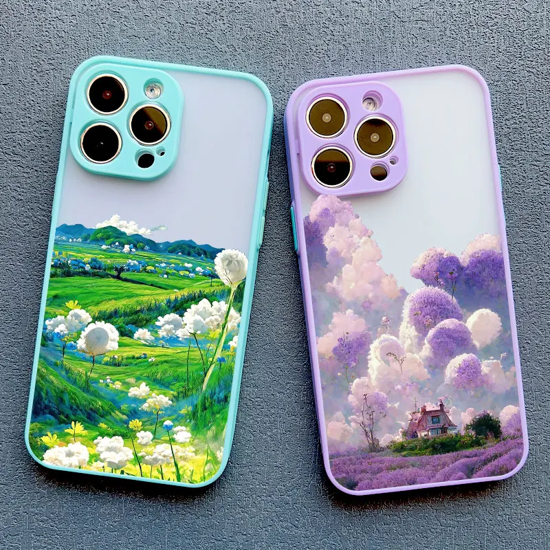 Flower Field Cloud Scenery Phone Case Per Iphone 13 12 Pro Max Mini 15 14 11 Plus Pro Max 7 8 Plus Se2 X Xr Xs Cover Antiurto