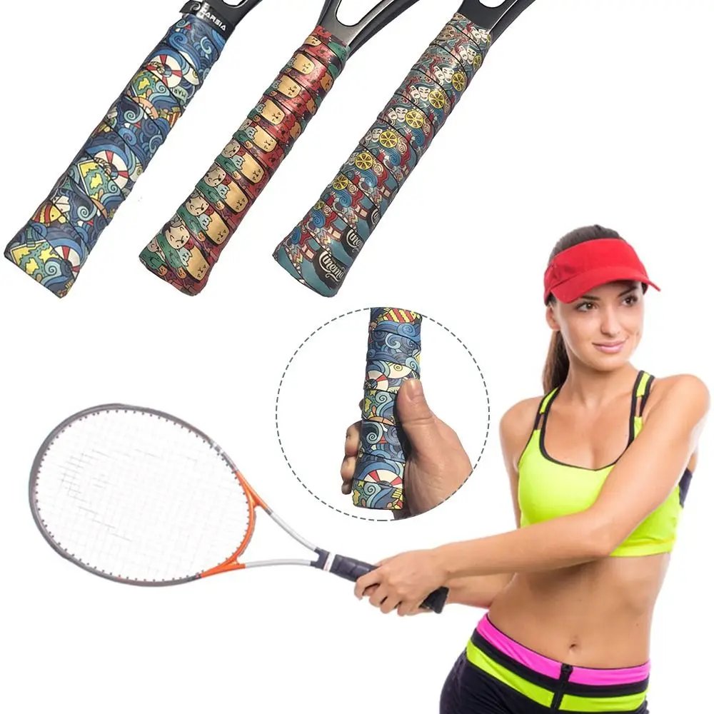 

Многоцветная Нескользящая лента, амортизирующие захваты для ракеток для бадминтона, повязка на удочку, теннисная ракетка с матовым принтом, 2 шт.