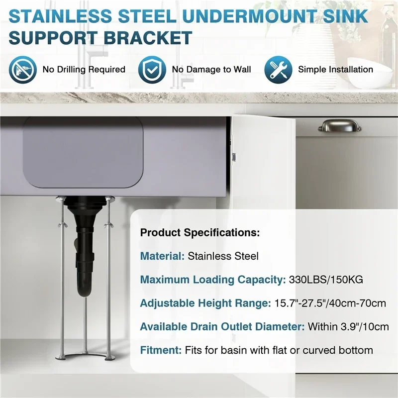 Stainless Steel Wash Basin C-shaped Mouth Fixed Support Bracket Kitchen Bathroom Toilet Height Adjustable Basin Support Frame 4