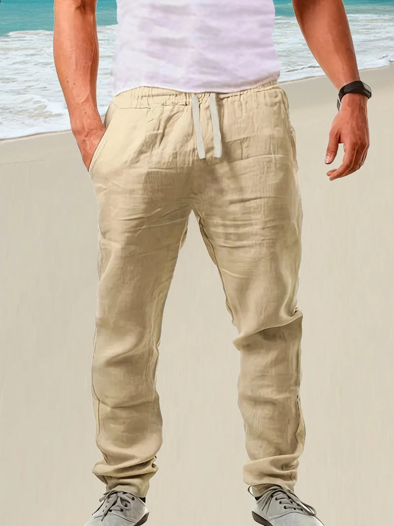 Men's Comfortable Cotton Linen Pants Summer Drawstring Casual Loose Pants Daily Casual Outdoor Versatile Solid Color Pants
