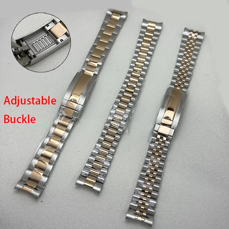 Oyster/Jubilee-Armband, Silber-Roségold, massiver Stahl, 20 mm Breite, Ad-Jubilee-Schnalle, Armband für Datejust NH35-Uhrengehäuse, 36/40 mm