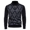 AIOPESON Argyle Men Sweaters Cotton Mock Neck Zipper Patchwork Pullover Men Winter High Quality Fashion Warm Sweaters for Men 1