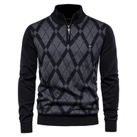 AIOPESON Argyle Men Sweaters Cotton Mock Neck Zipper Patchwork Pullover Men Winter High Quality Fashion Warm Sweaters for Men 1