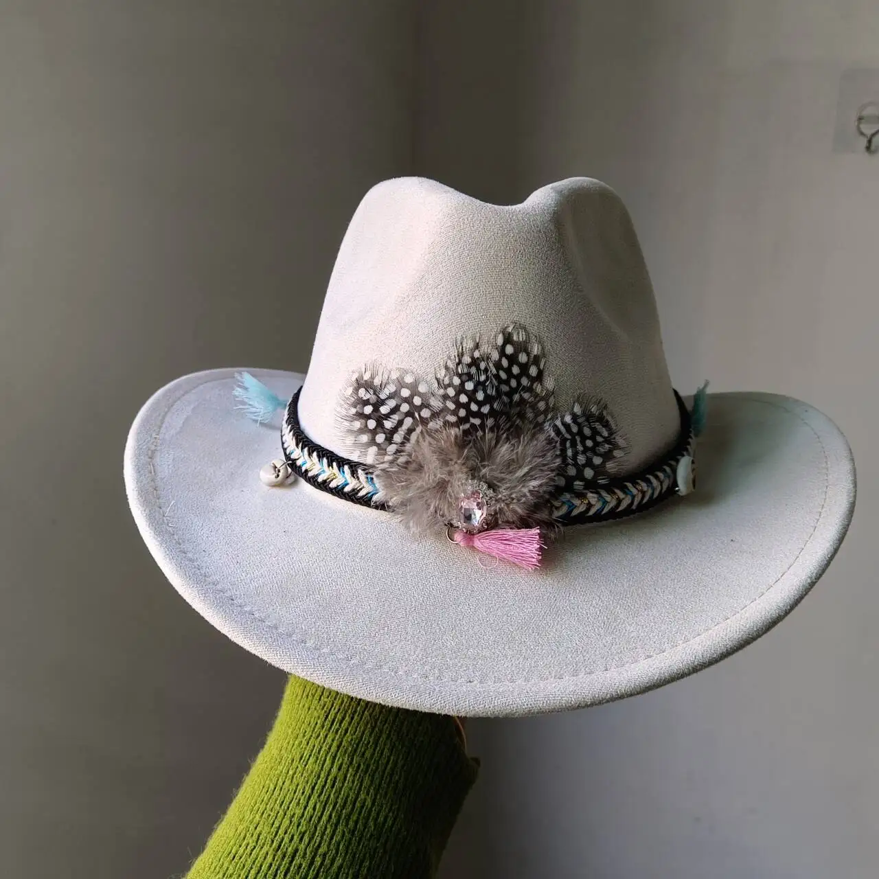 Wildleder hut 9cm Western Cowboyhut Herren Vintage engen Cowboy Jazz Hut Umhang Kirchen hut Sombrero Hombre – Detail 27