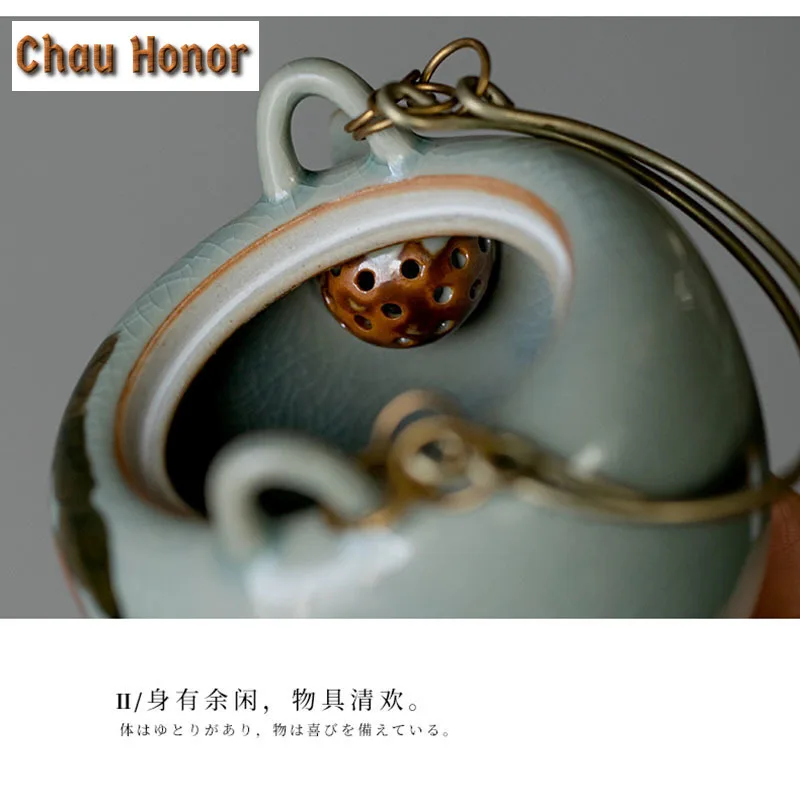 150ml Borneol Glaze Ceramic Teapot Pure Handpainted Loquat Art Tea Making Lifting Beam Pot With Fitter Household Kung Fu Teaware