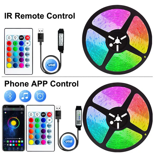 USB LED 스트립 조명, 5050 RGB LED 조명, 5V 블루투스, 유연한 리본 다이오드 테이프, 전화 앱 제어, TV 백라이트, 방 장식 3