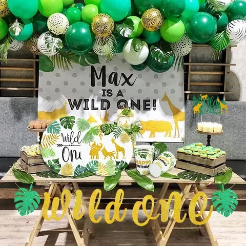 

Wild One Jungle Party Animal Balloons Disposable Tableware Kids 1st Forest Safari Birthday Party Decoration Baby Shower Supplies