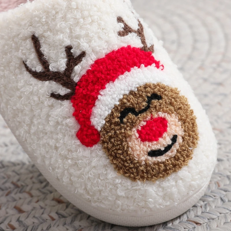 Winter Christmas Women Home Slippers Men Indoor Soft Non-slip Sandals Couples Warm Plush Flat Slides Adults Unisex Lovely Shoes 5