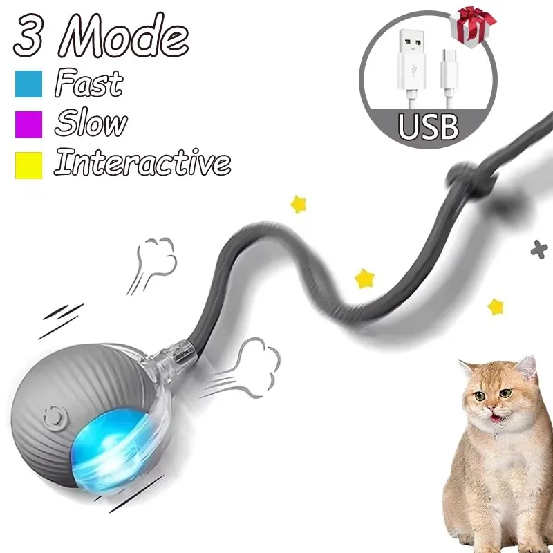 Dog Cat Interactive Ball Toy Automatic Rolling Ball Faux Tail Rechargeable Smart Pet Electric Toy Dog Cat Training Imitate Mouse