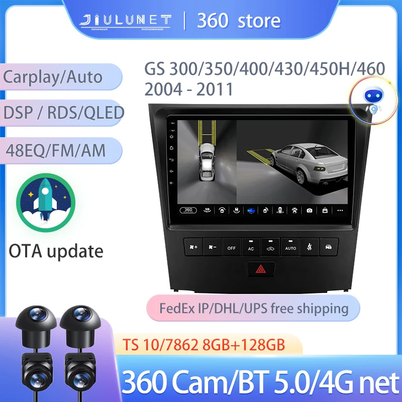 

JIULUNET Smart Stereo Android Auto 360 Cam Radio For Lexus GS300 S190 GS350 3 350 450h 460 2004 - 2011 Multimedia Navigation