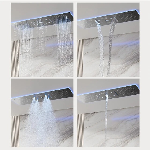 AITANA ทองเหลืองหรูหรา Gunmetal จอแสดงผล LED ระบบฝักบัวอาบน้ํา Thermostatic เพดานห้องน้ําฝังปกปิดผ้าม่านยักษ์สายฝน 4