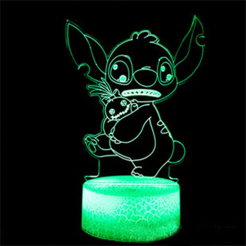Disney-Lámpara 3d de Stitch de cristal para niños, luz de noche de Stitch  de Anime, de 7 colores juguete, lámpara de neón de monstruo pequeño, modelo  de marca - AliExpress