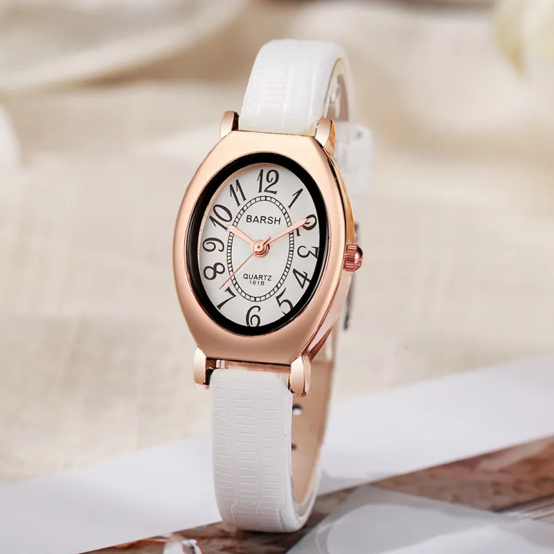 Vintage Classic Small Oval Number Dial Quartz Watches Brown Leather Band Wristwatch for Ladies Gifts