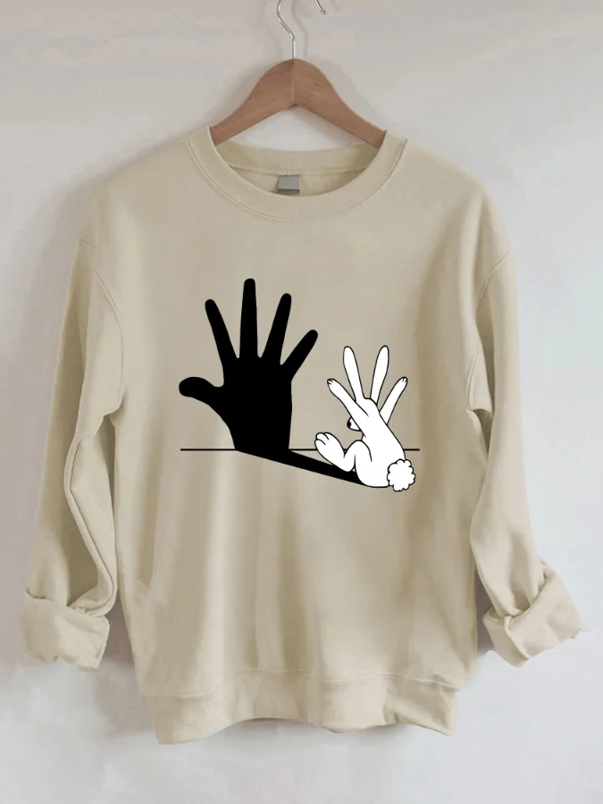 Creative Rabbit Hand Shadow Sweatshirt Casual Pullovers for Lady Long Sleeve Thin Cotton 2023 Autumn Loose Clothes