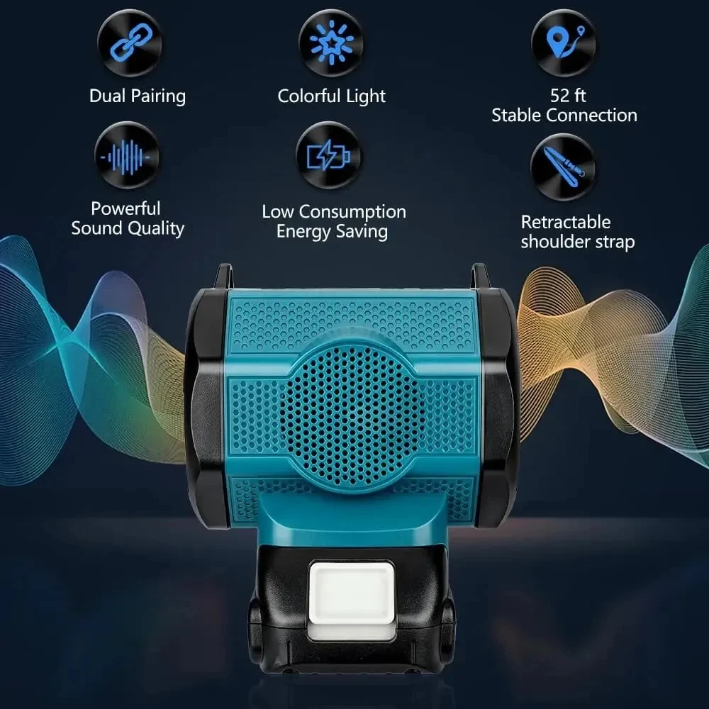 Bluetooth Speaker For Milwaukee/Makita/Dewalt/Bosch 18V 20V Battery With USB Typ