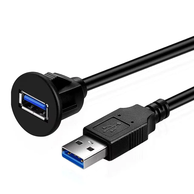 Cable de extensión de montaje en Panel empotrado USB 3,0 macho a hembra AUX para salpicadero de coche, camión, barco, motocicleta, cable impermeable de 1M 4