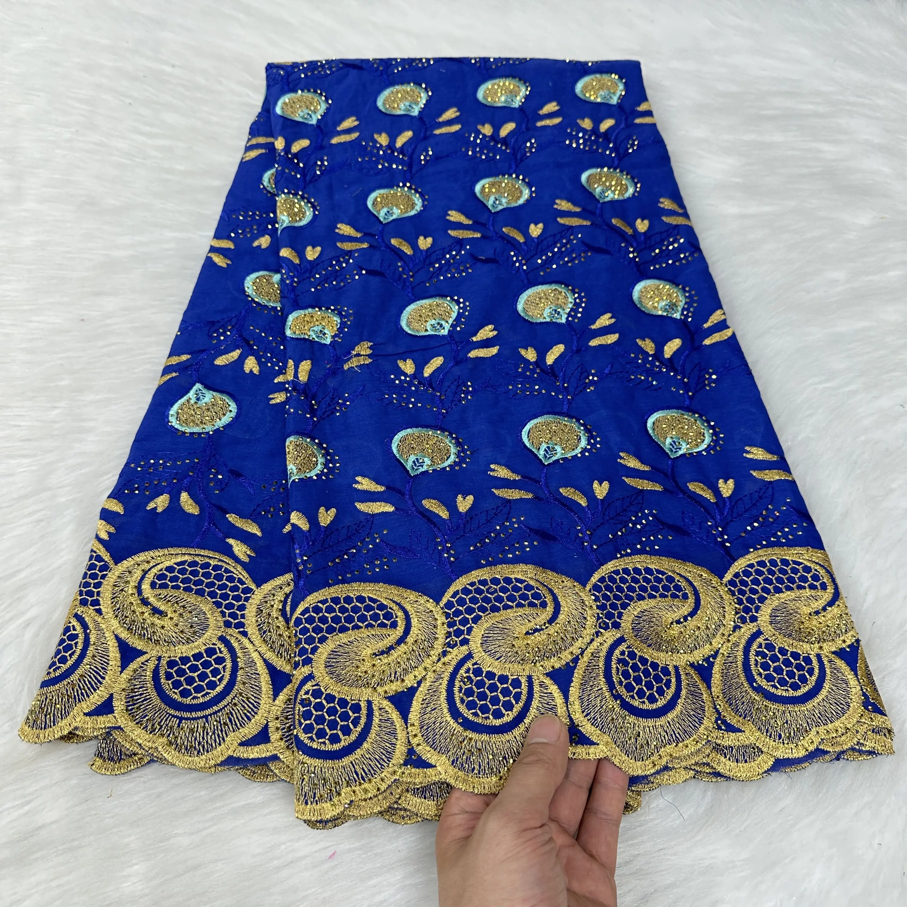 

5 yard Swiss voile lace fabric heavy beaded embroidery African High Qualit 100% cotton With diamonds popular Dubai style 9L09235