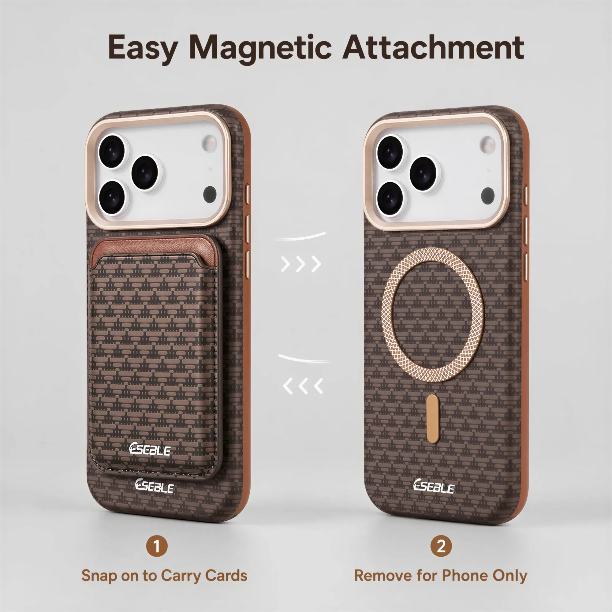 ESEBLE Luxury Vintage Woven PU Leather Phone Case with Detachable Magnetic Card Holder