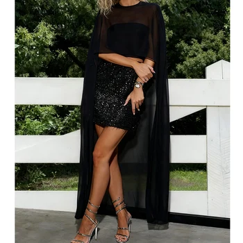 Women Long Chiffon Cape Flowy Mesh Sheer Poncho Tops High Low Wraps Shawl Cape Cover-ups Tops for Wedding Dress Evening Party 1