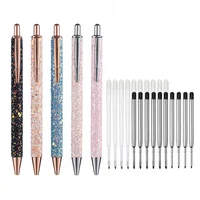 11pcs/set Glitter Sequin Metal Pen 1.0mm Black Refill Rod Retractable Ballpoint Pen for School Office Stationery Gift Office 1
