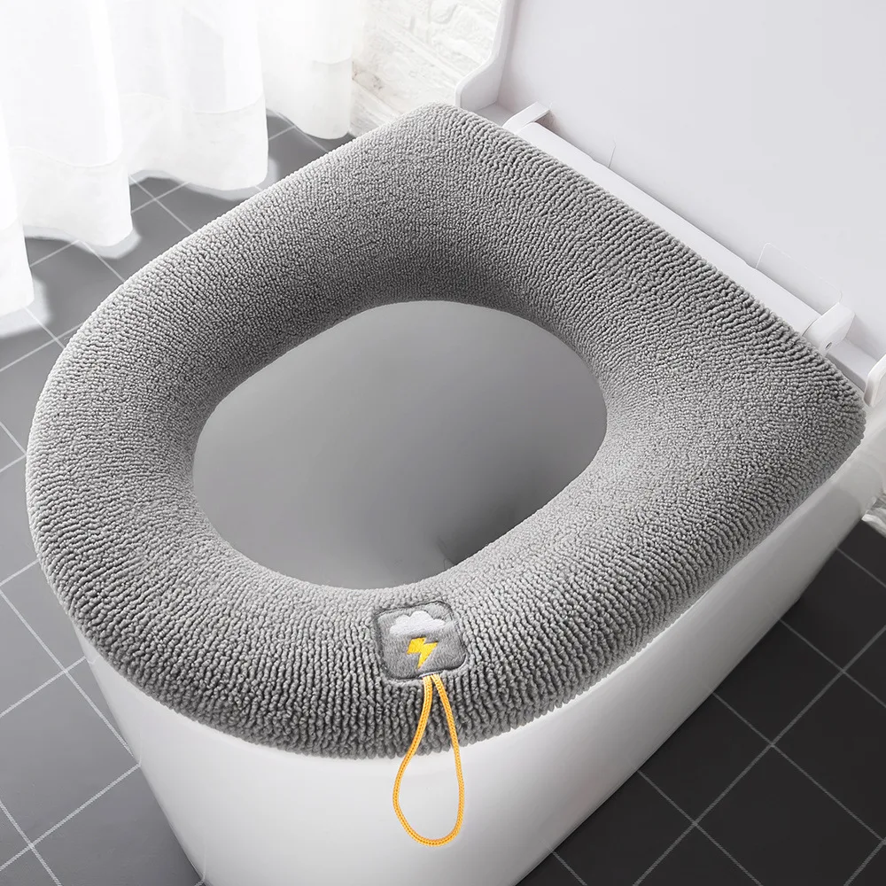 Toilet Seat Cover Toilet Mat Toilet Seat Cushion Winter Warm Toilet Seat Cover Mat Bathroom Toilet Pad Cushion with Handle Thicker Soft Washable Closestool Warmer Accessories