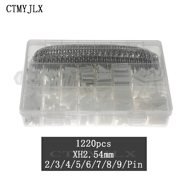 

1220pcs/Box XH2.54mm 2 3 4 5 6 7 8 9 Pin Jumper Housing Crimp Bare Terminals with Male and Female Connectors DIY Electronic Kit