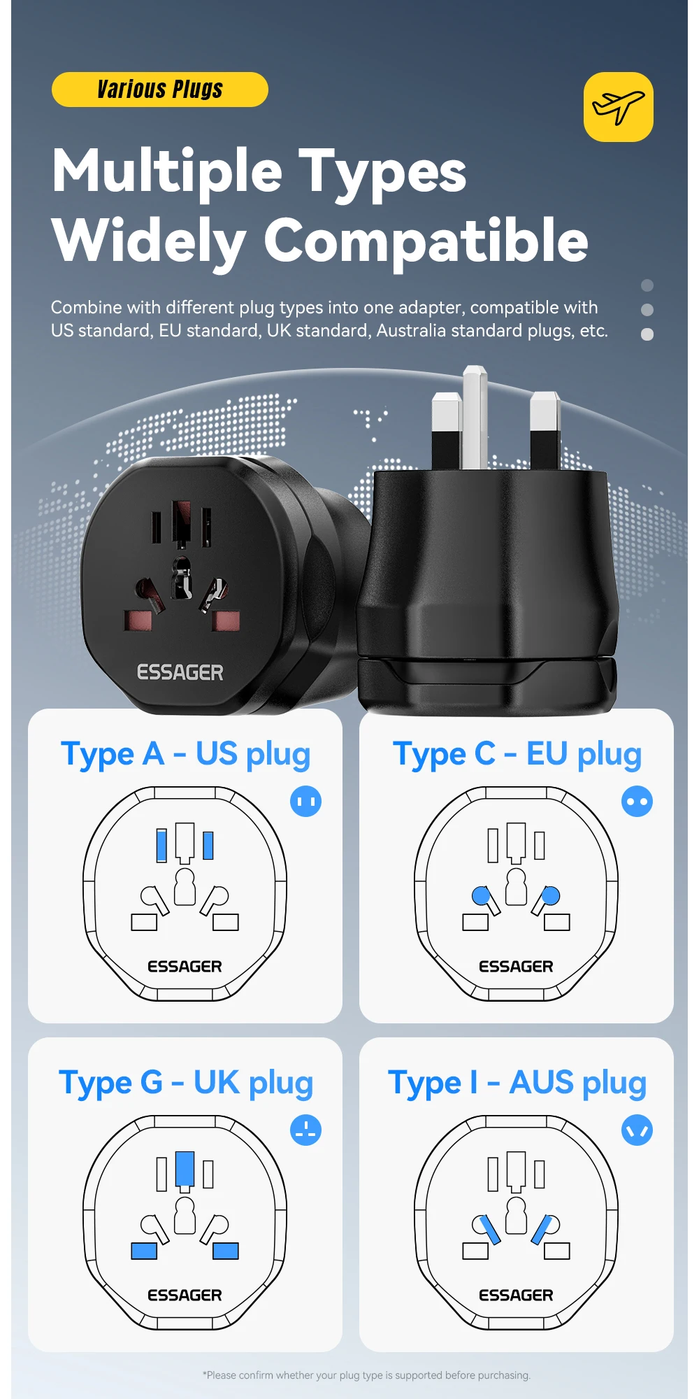 Travel Power Adapter UK US Male To EU UK US AU Female Plug Global Universal Conv