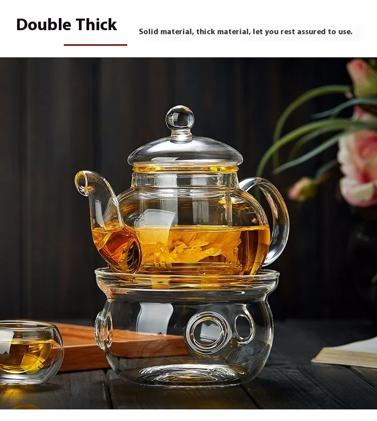 HMLOVE Heat Resistant Glass Teapot With Stainless Steel Tea Strainer Infuser Flower Kettle Kung Fu Teawear Set Puer Oolong Pot