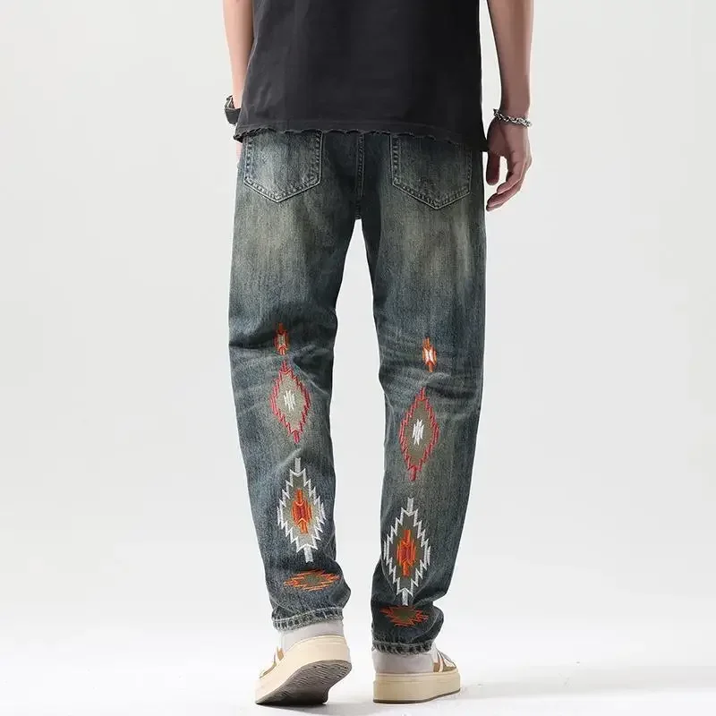 thumbnail image 1 of Pantalones vaqueros negros para hombre, rectos, con estampado, para hombre, de algodón, tendencia de otoño 2024, estilo grunge Y2k, tallas XS, 1 of 5