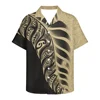 Men's Business Polynesian Shirt Casual Short Sleeve 2022 New Lapel Tribal Tattoo Button Slim Fit Fashion Top 3