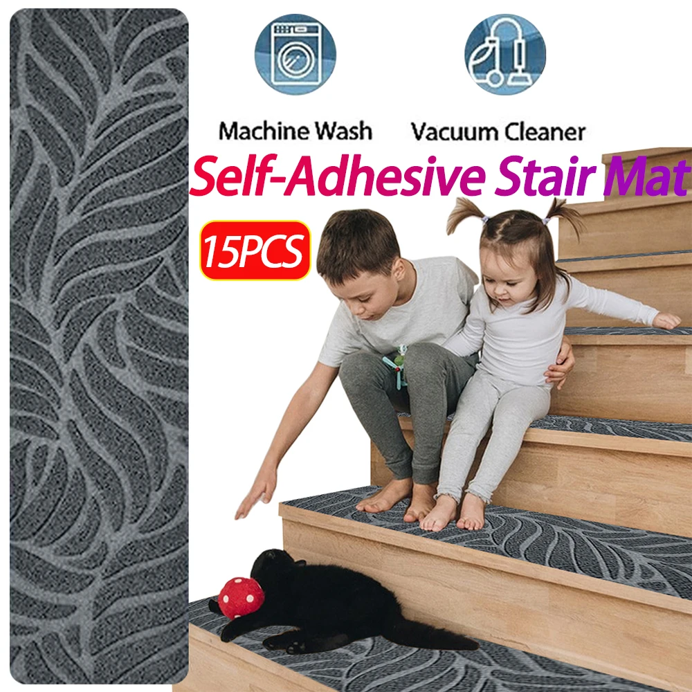 15PCS Self-Adhesive Floor Protector Rug Living Room Stairs Steps Tread Mats Nordic Stair Treads Carpets for Indoor Decoration
