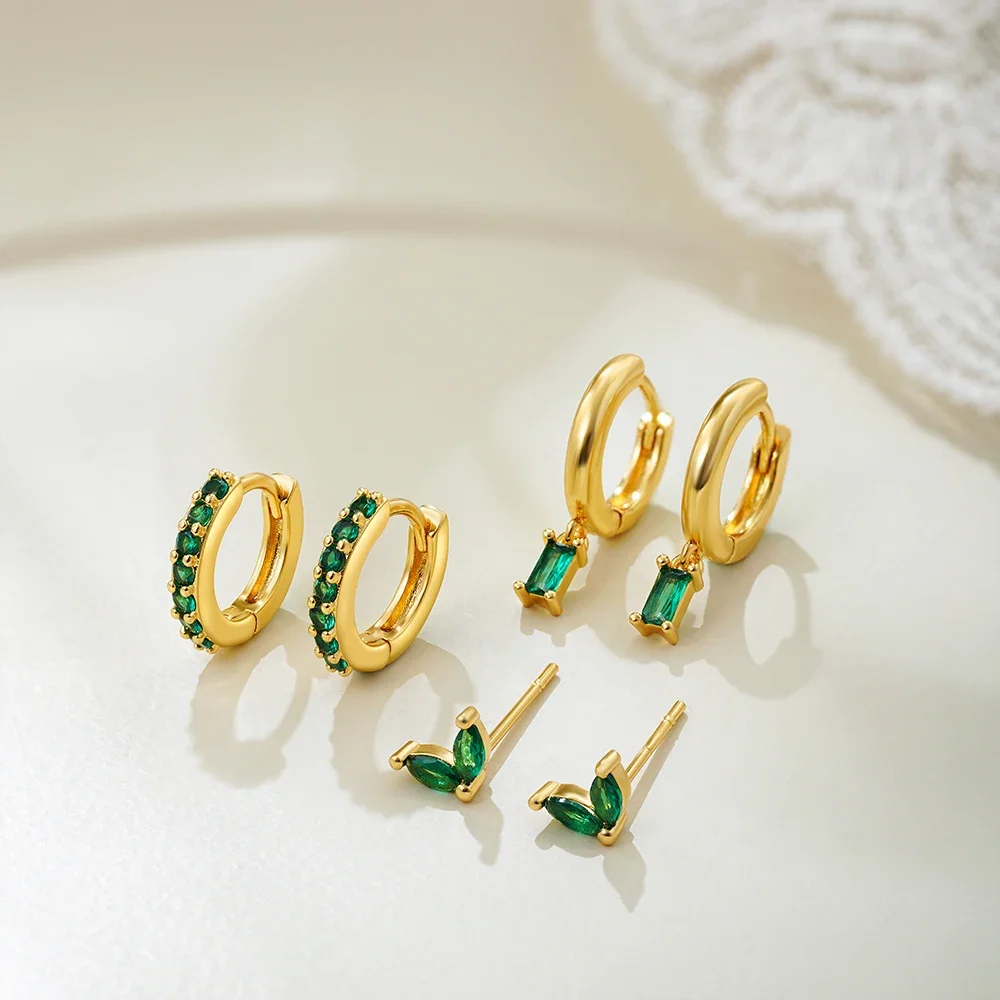 Charm Sparkle Cubic Zirconia Small Chunky Circle Hoops Dangle Earrings Set for Women 18K Gold Plated Aesthetics Designer Jewelry