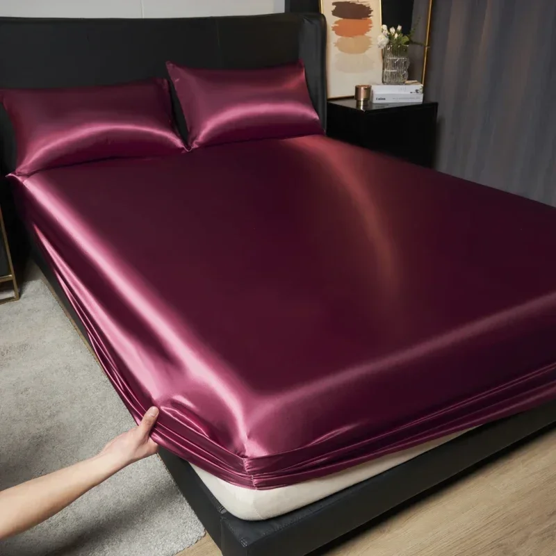 Luxuriöser Matratzenüberzug aus simuliertem Seidensatin, einteiliger Bettüberzug, Matratzenschutzbezug für Queen- und King-Size-Matratzen (ohne Kissenbezüge) – Detail 3