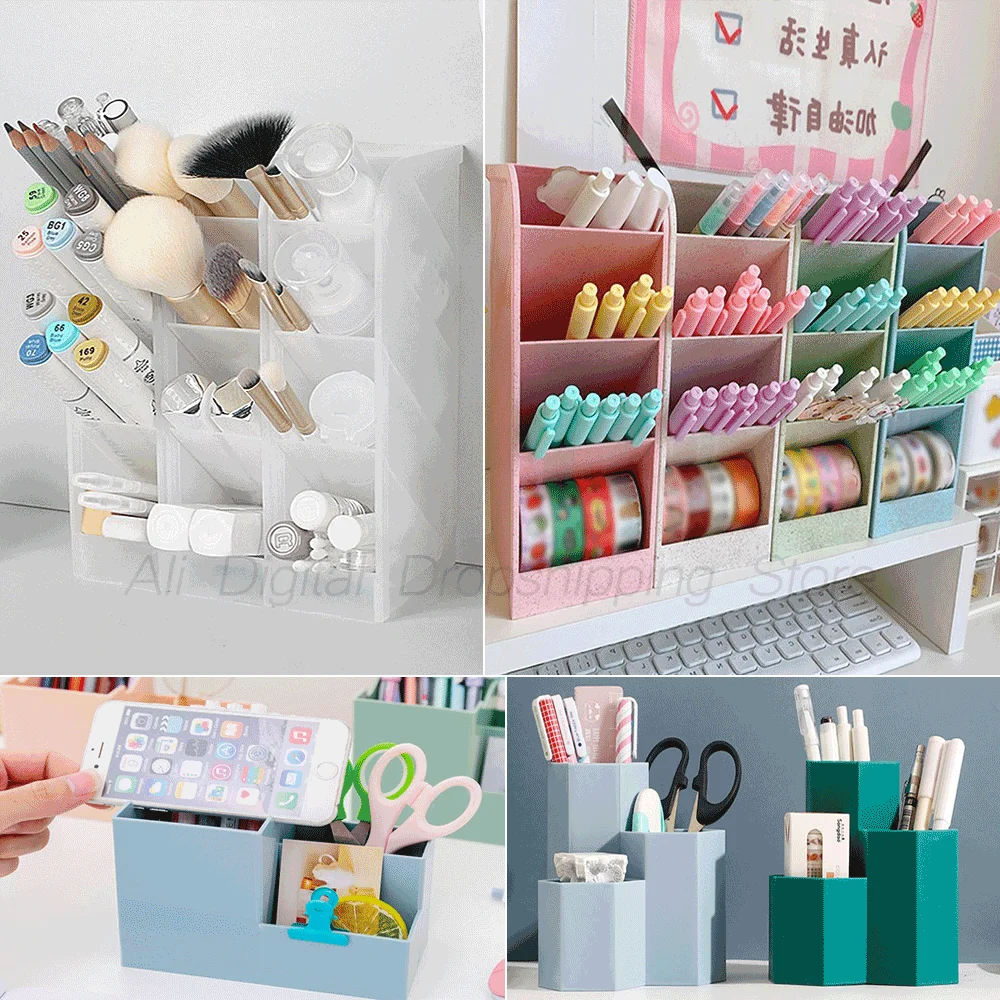 4 Styles Japanese Desk Organizer Pen Holder Makeup Brush Storage Box for School Supplies Kawaii Stationery Office Accessories makeup organizer pen holder desk organizer pen and brush holder