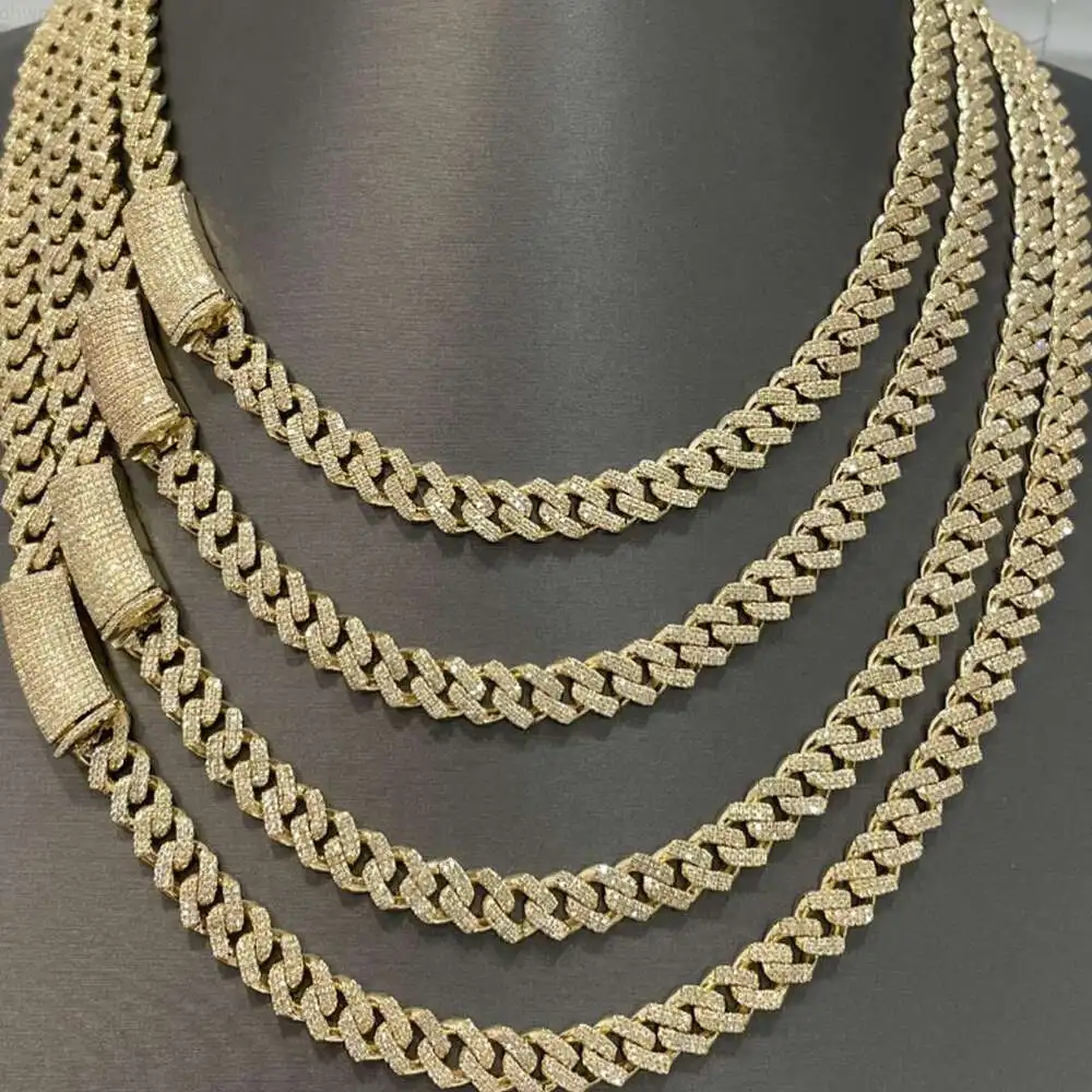 

Hip Hop Rapper Cuban Link 8mm 10mm Double Row Moissanite Iced Out Cuban Link Chain Necklace