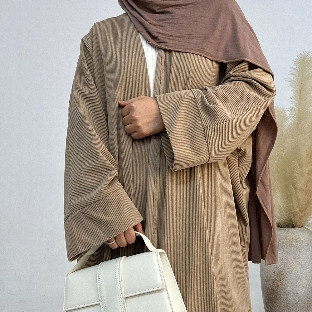 Winter Corduroy Abaya Coat for Women Thick Warm Abayas 2023 New Kimono Muslim Cardigan Dress Arab Turkey Modest Islamic Clothing